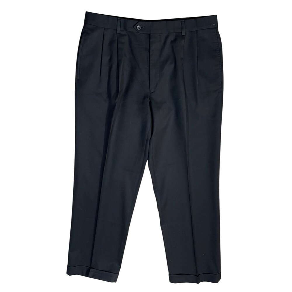 JoS A. Bank Pleated Dress Pants Slacks Cuffed Black Size 36 Wool Cashmere